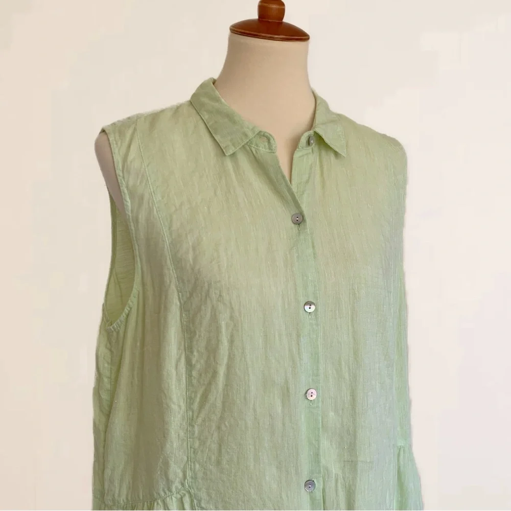 J. Jill Love Linen Peplum Back Button Front Sleeveless Tunic Classic Collar - Picture 4 of 9